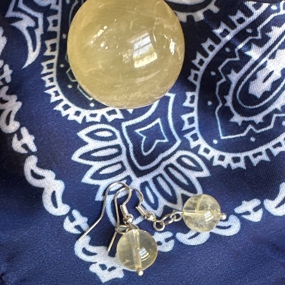 Citrine spheres dangle drops 925 sterling earrings/manifesting prosperity - Picture 2 of 8